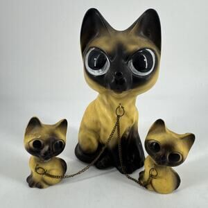 Siamese Cat w/ Kittens Ceramic Made In Japan Vintage MCM Figurines Free Shipping